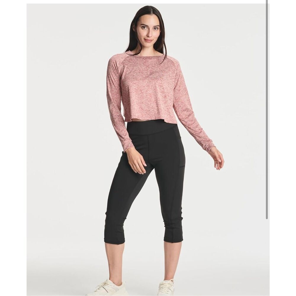 NEW Real Essentials Dry-Fit Long Sleeve Petal Back Crop Top Athletic 2X